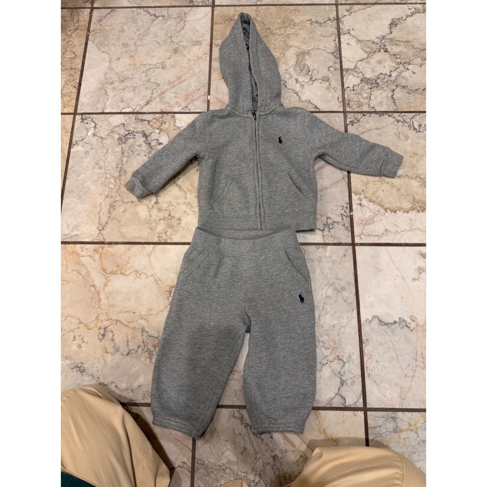 Polo Ralph Lauren Kids Gray Fleece Hoodie and Sweatpants Tracksuit Set Size 12M